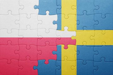 Fototapeta premium puzzle with the national flag of sweden and poland