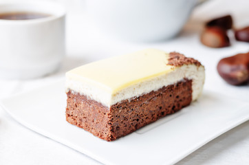 chestnut brownie cake with chestnut  white chocolate mousse