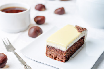 chestnut brownie cake with chestnut  white chocolate mousse
