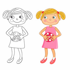 Dziewczynka z piłką - kolorowanka