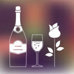 Vector bottle and glass of champagne.