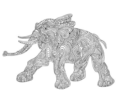 Hand drawn vector illustration with geometric and floral elements. Original hand drawn Elephant.