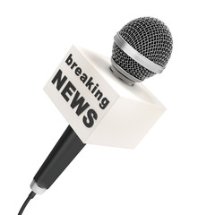 news microphone with blank box, isolated on a white background