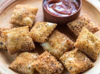 Plate with fried ravioli