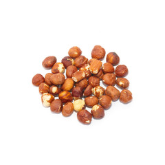 Heap of filberts isolated on white.