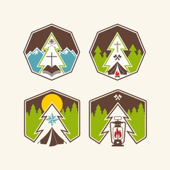 Set of christian camp labels and logo graphics