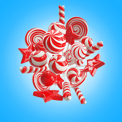 white-red lollipops on blue background