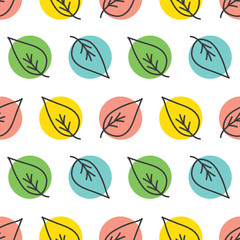 Colorful doodle leaves seamless pattern.

