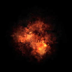 Fire explosion isolated on black background