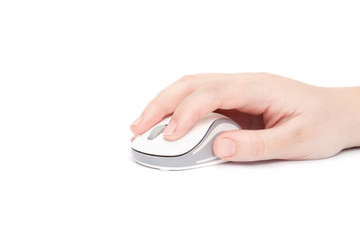Hand click on modern computer mouse