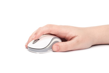 Hand click on modern computer mouse