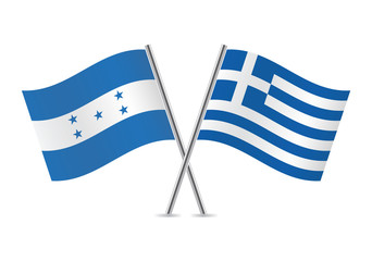 Fototapeta premium Honduras and Greek flags. Vector illustration.