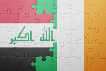 puzzle with the national flag of ireland and iraq