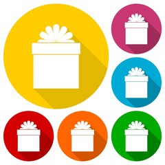 Gift box and ribbon icons set with long shadow