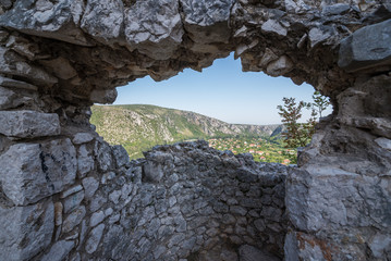 aerial view from medieval fortress in Pocitelj village in Bosnia and Herzegovina