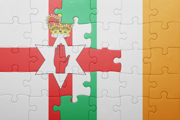 puzzle with the national flag of ireland and northern ireland