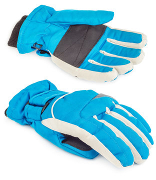 Winter blue ski glove isolated