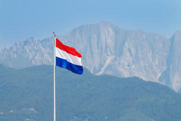Netherlands flag waves in the wind in Forte dei Marmi