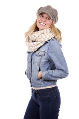blond woman on white background
