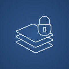 Stack of papers with lock line icon.