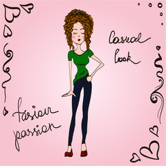 Fashion Design, Cute Girl Wearing Casual Look 