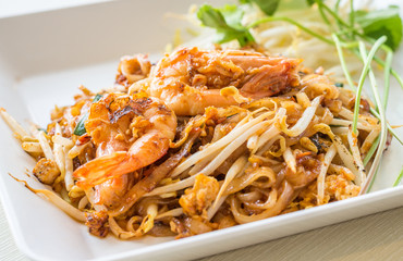 Thailand's national dishes, stir-fried noodles with egg, vegetable and shrimp (Pad Thai)