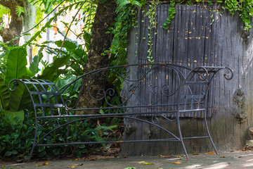 Steel bench in garden