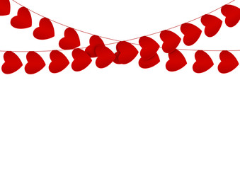 Red hearts garlands on white