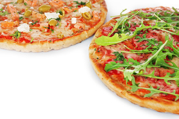 Two delicious tasty pizzas, closeup
