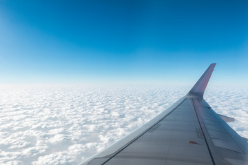 aircraft wing above the clouds