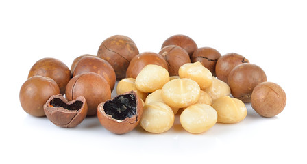 macadamia nuts on white background