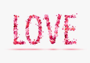 Word "Love" of pink rose petals