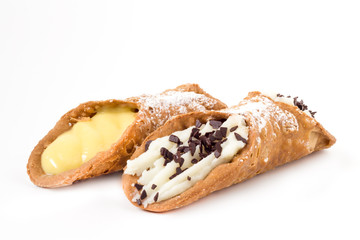 Sicilian cannolis with chocolate and cream