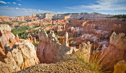 scenic bryce canyon on a blue sky sunny summer day