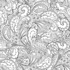 Seamless paisley pattern. Coloring page, ornamental background