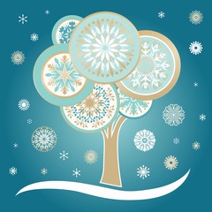 Winter Card with Tree and Snowflakes