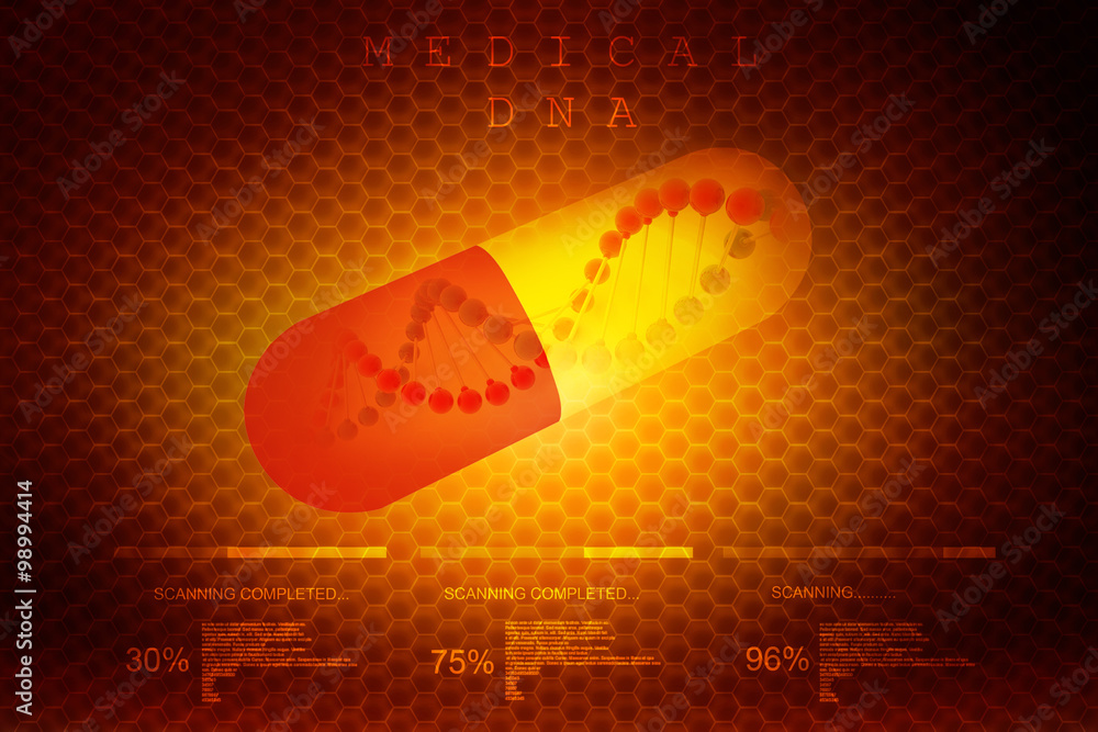 Poster 3d render of dna structure with capsule