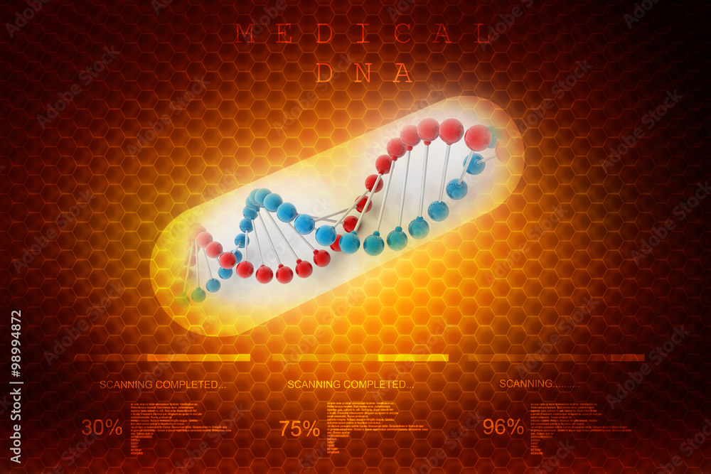 Aufkleber 3d render of dna structure with capsule
