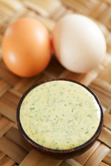 Homemade mayonnaise with parsley