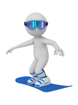3d people on a snowboard. 3d image. Isolated white background.