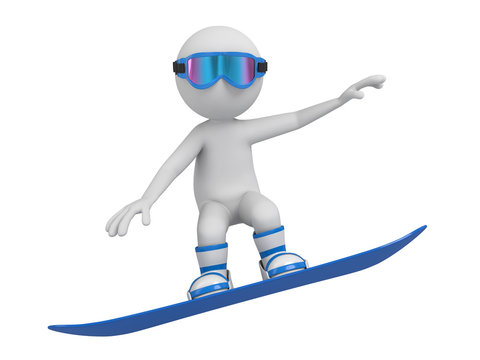 3d people on a snowboard. 3d image. Isolated white background.
