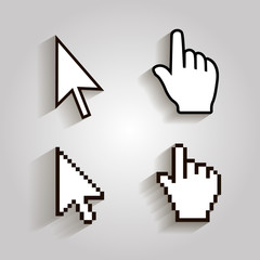 Pixel cursors icons mouse hand arrow. Vector Illstration