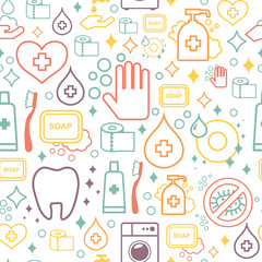 Vector doodle pattern of cleaning tools. Cleaning service. Higienic supplies