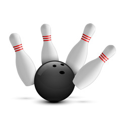 Bowling ball and scattered skittle