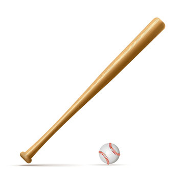Baseball and baseball bat isolated on white background with clipping path.