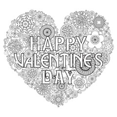 Valentine's day design. Heart shape pattern with love sign. Floral imitation of retro doodle hand drawing with pen. 