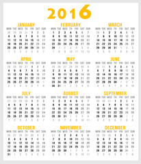 Calendar for 2016 vector