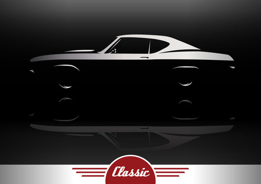 Classic sports muscle car vehicle silhouette vector design