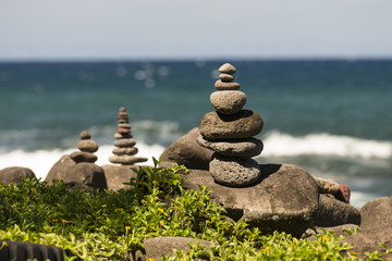 Sacred Stacked Rocks at a beach in Hawaii