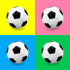 Soccer ball / football set on colourful backgrounds. Vector illustration.